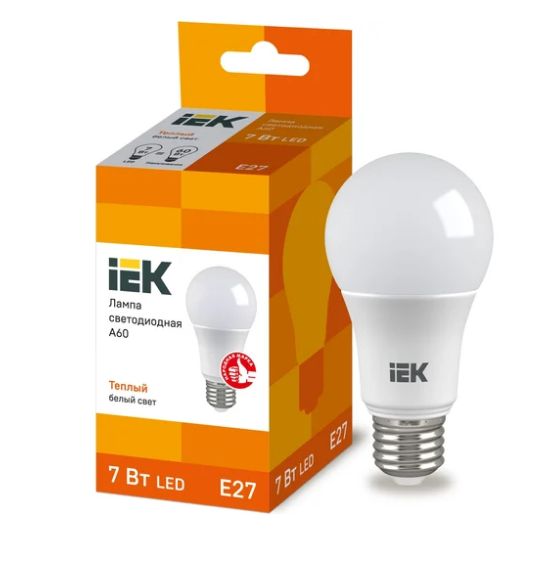 Лампа IEK LED A60 шар 7 Вт 230 В 3000К E27 LLE-A60-7-230-30-E27